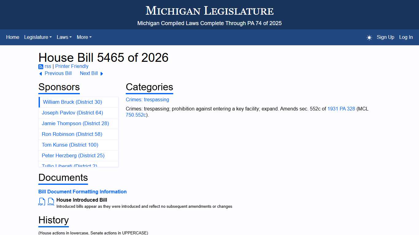 House Bill 5465 of 2026 - Michigan Legislature